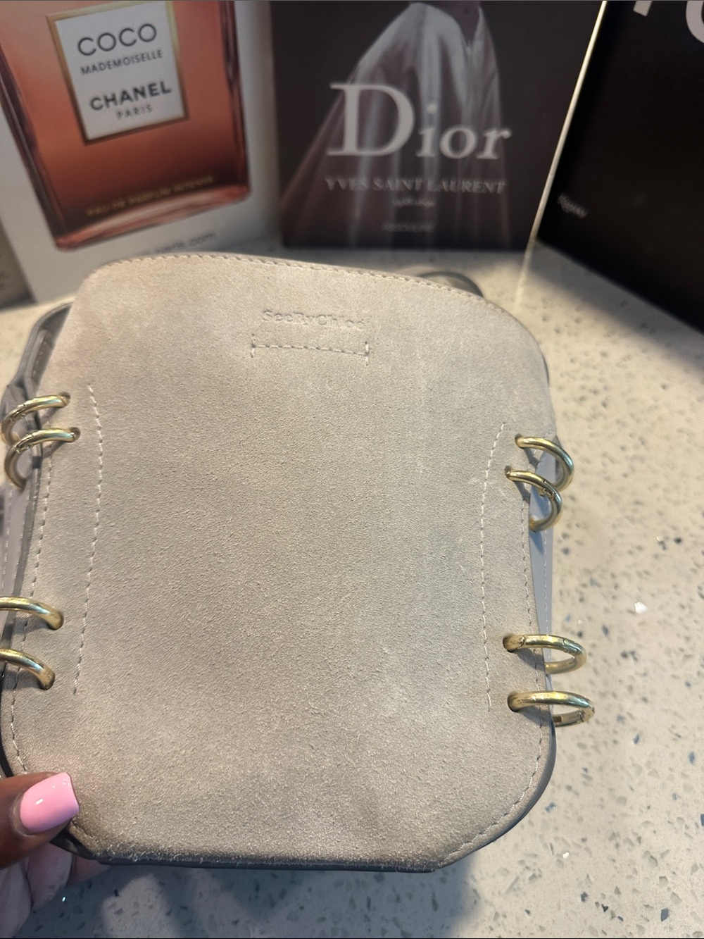 See By Chloe Gray Leather Drawstring Crossbody with Gold Accents - Picture 9 of 17
